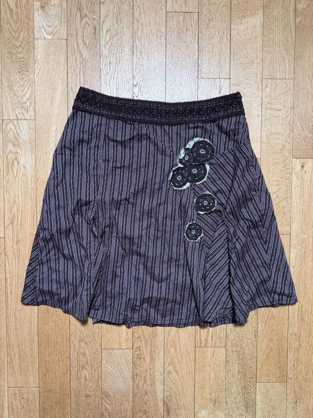 Y2K Free People Skirt Boho Striped Beaded A-Line Midi